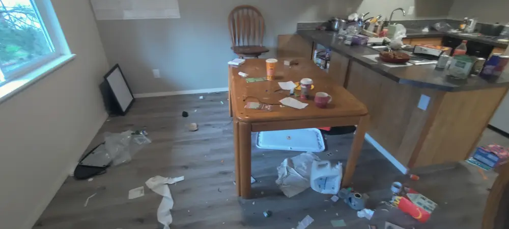 Kitchen and dining area cleared during a full home cleanout in Salem, OR